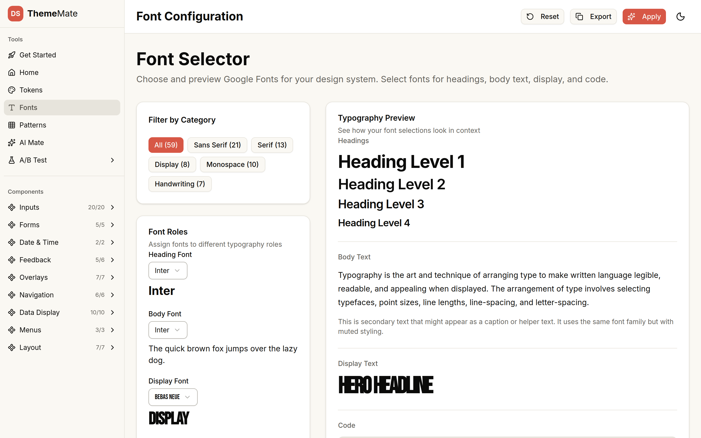 DS Theme Mate v2 — typography token explorer