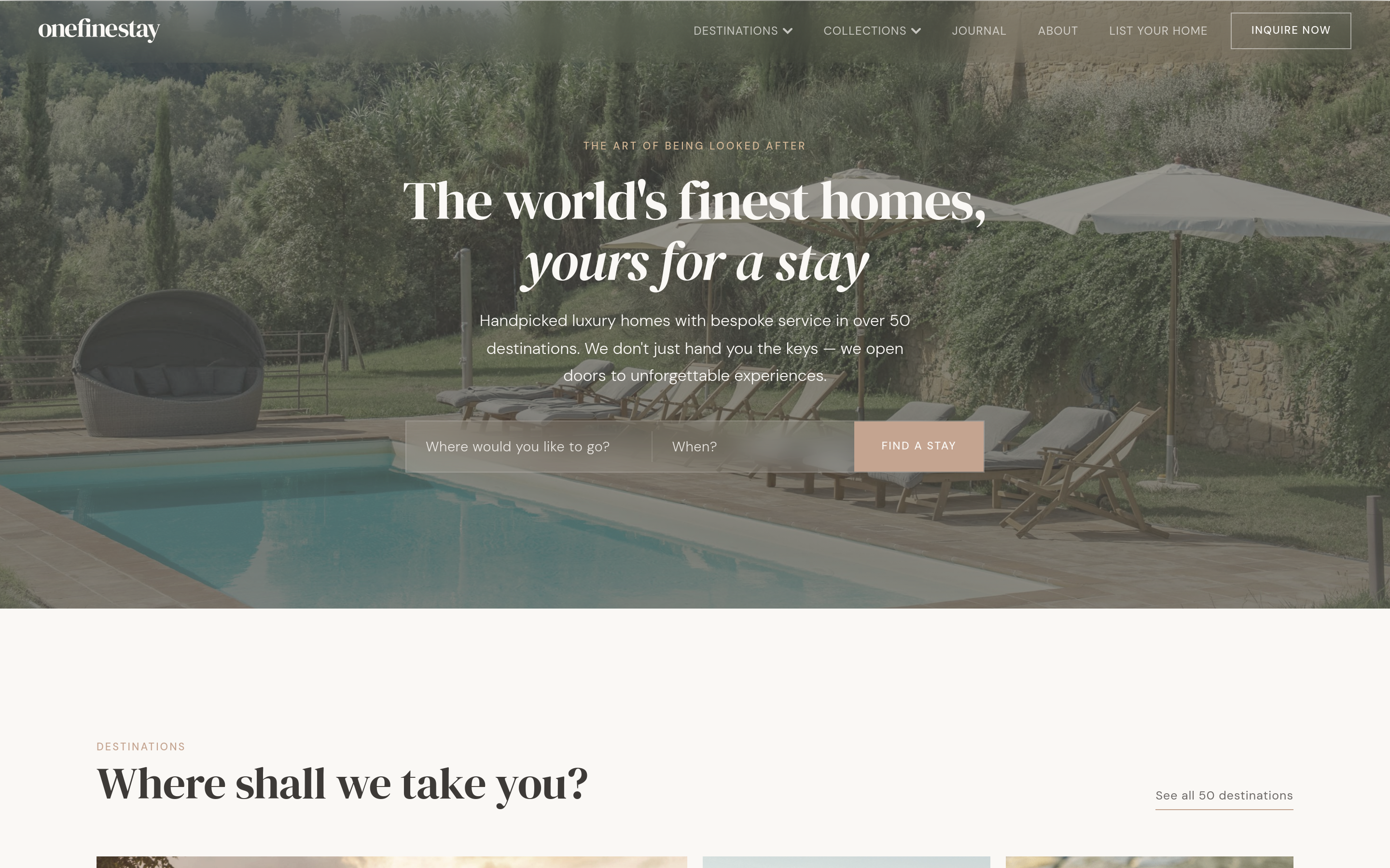 One Fine Stay homepage prototype