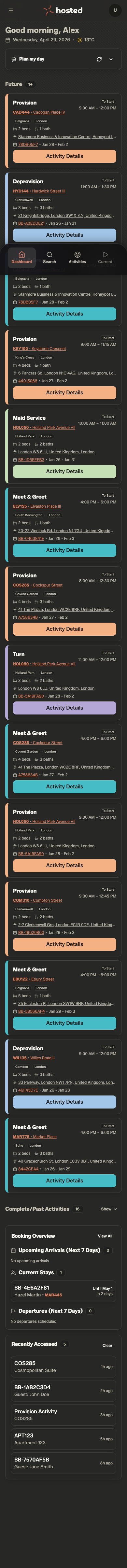 OFS Staff App — full mobile home dashboard scroll