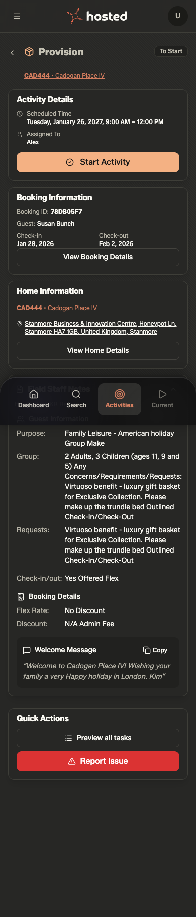 OFS Staff App — provision activity workflow