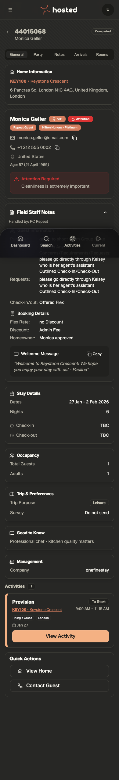 OFS Staff App — booking field notes, attention required, reporting